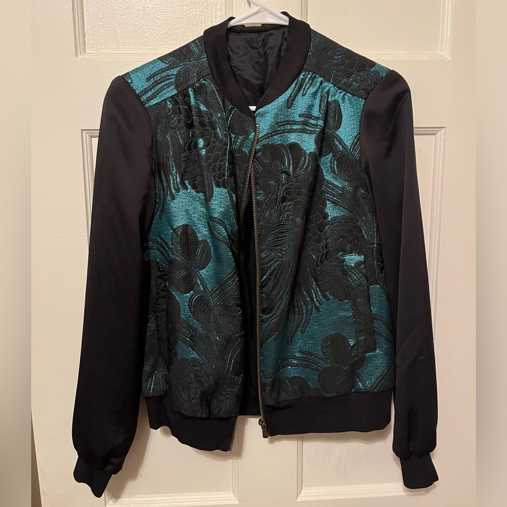 Trina Turk Long Sleeve Brocade Jacquard Bomber Jacket